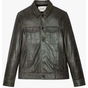 Zadig & Voltaire Men's Lasso Leather Jacket In Moss Soft Leather Large MSRP $798